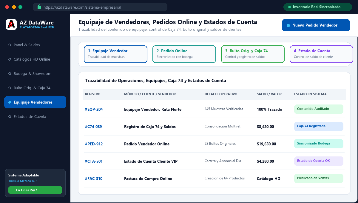 Trazabilidad de Equipaje de Vendedores, Pedidos Online y Estados de Cuenta